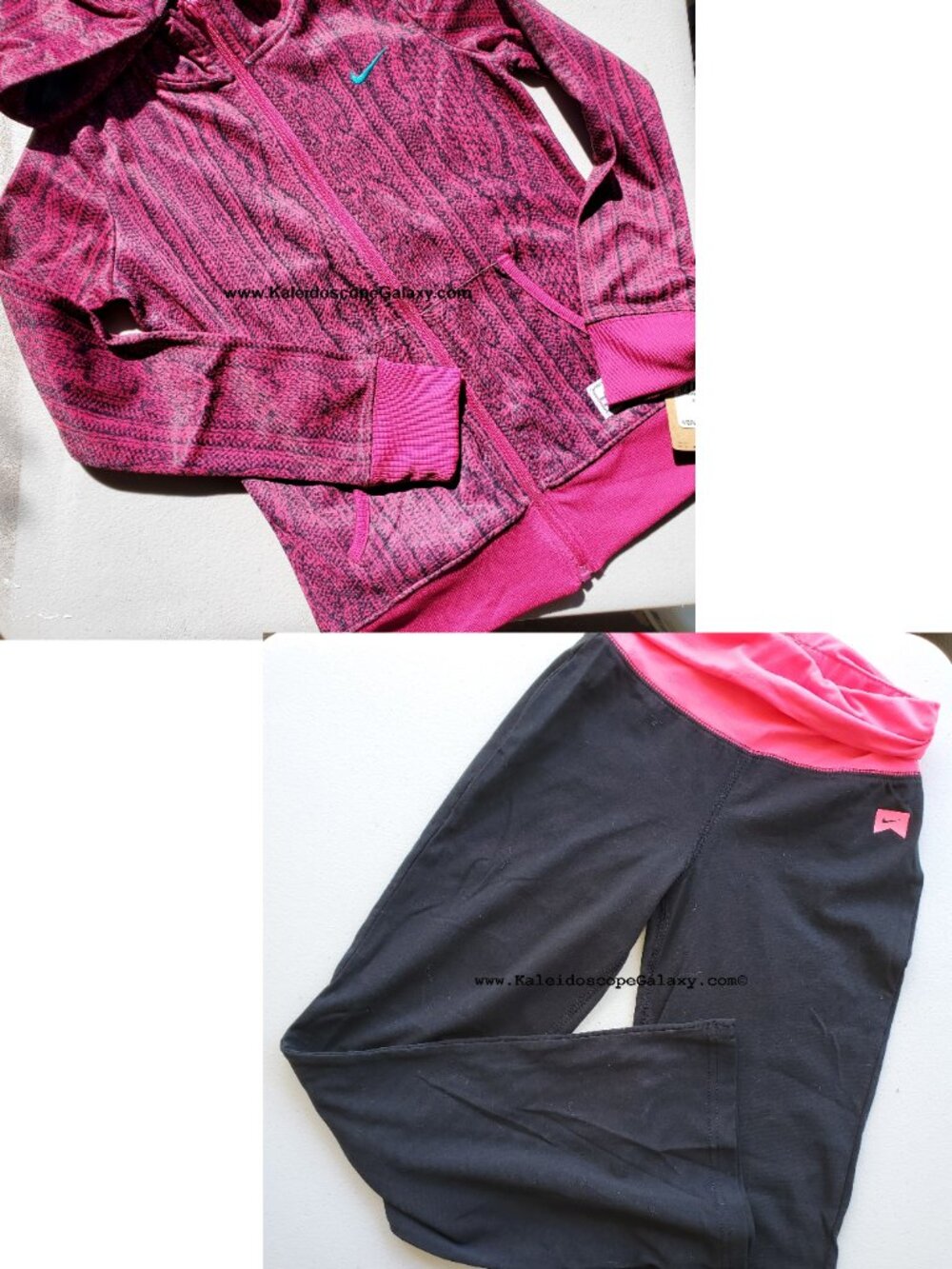 Nike Girls Size Small Hoodie Jacket with Yoga Style Pants ~ Black Pink NEW